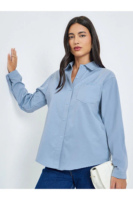 Blue Embroidered Long Sleeve Shirt