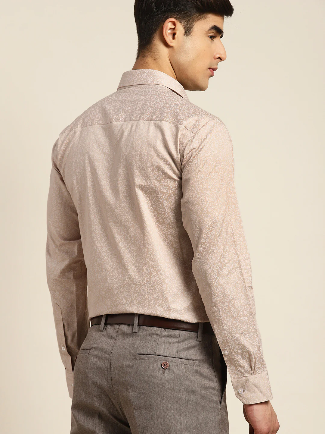 Men Cream Print Pure Cotton Slim fit Party Shirt