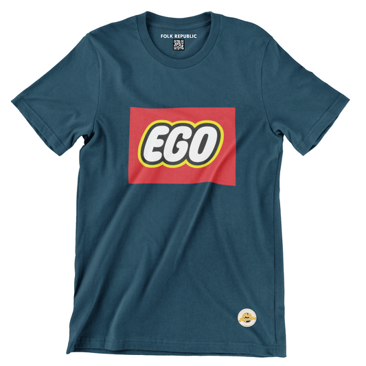 Folk Republic Graphic Petrol Blue T-Shirt for Men | Fun & Casual Graphic "EGO" Slogan T-Shirt