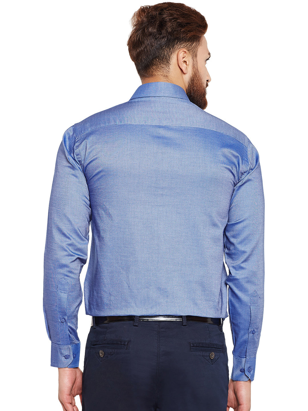 Men Blue Self Design Pure Cotton Slim Fit Formal Shirt