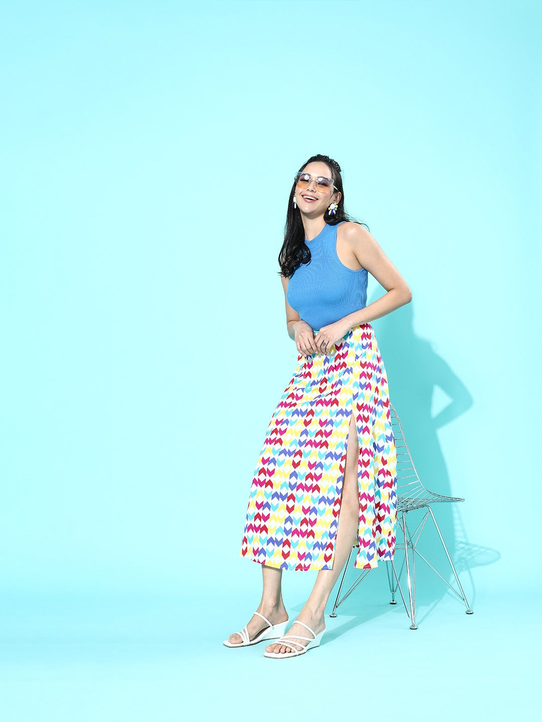 Folk Republic Women Multicoloured Geometric Printed Flared A-Line Midi Skirt Folk Republic