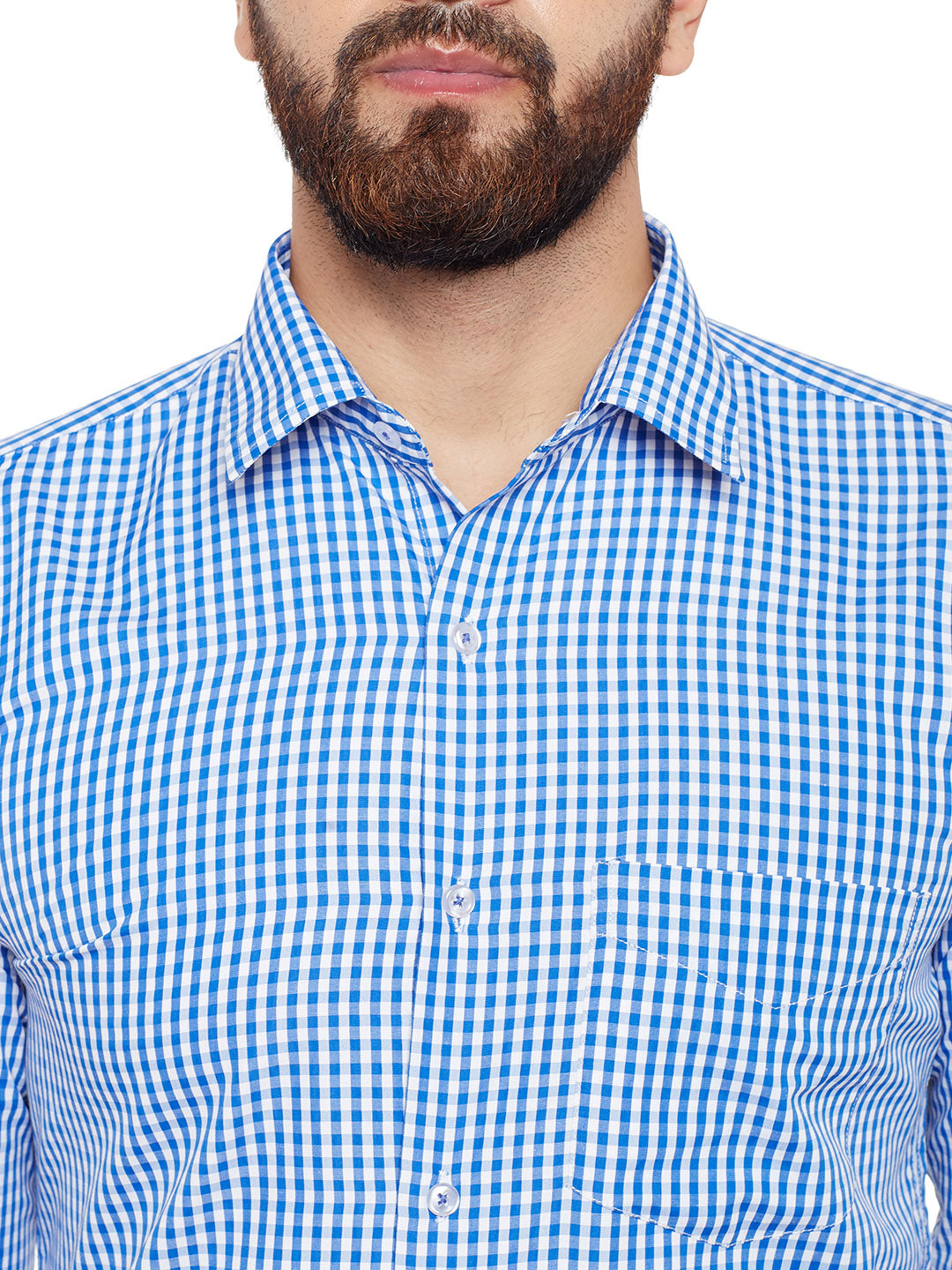 Men Blue Checked Slim Fit Formal Shirt