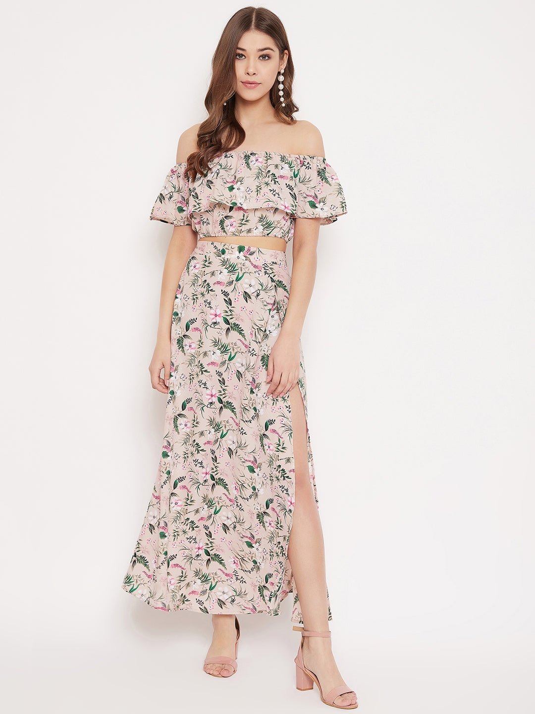 Folk Republic Beige Floral Print Co-Ord Dress Set - #folk republic#
