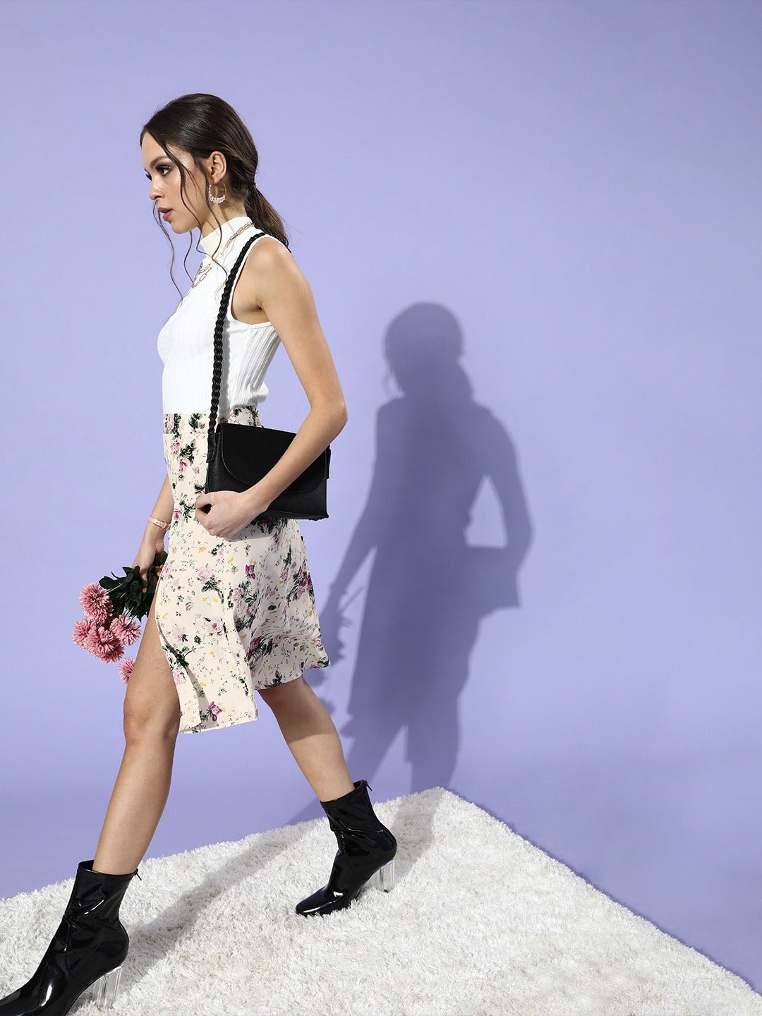 Folk Republic Women Beige Floral Printed Fantasy Above-Knee Skirt - #folk republic#