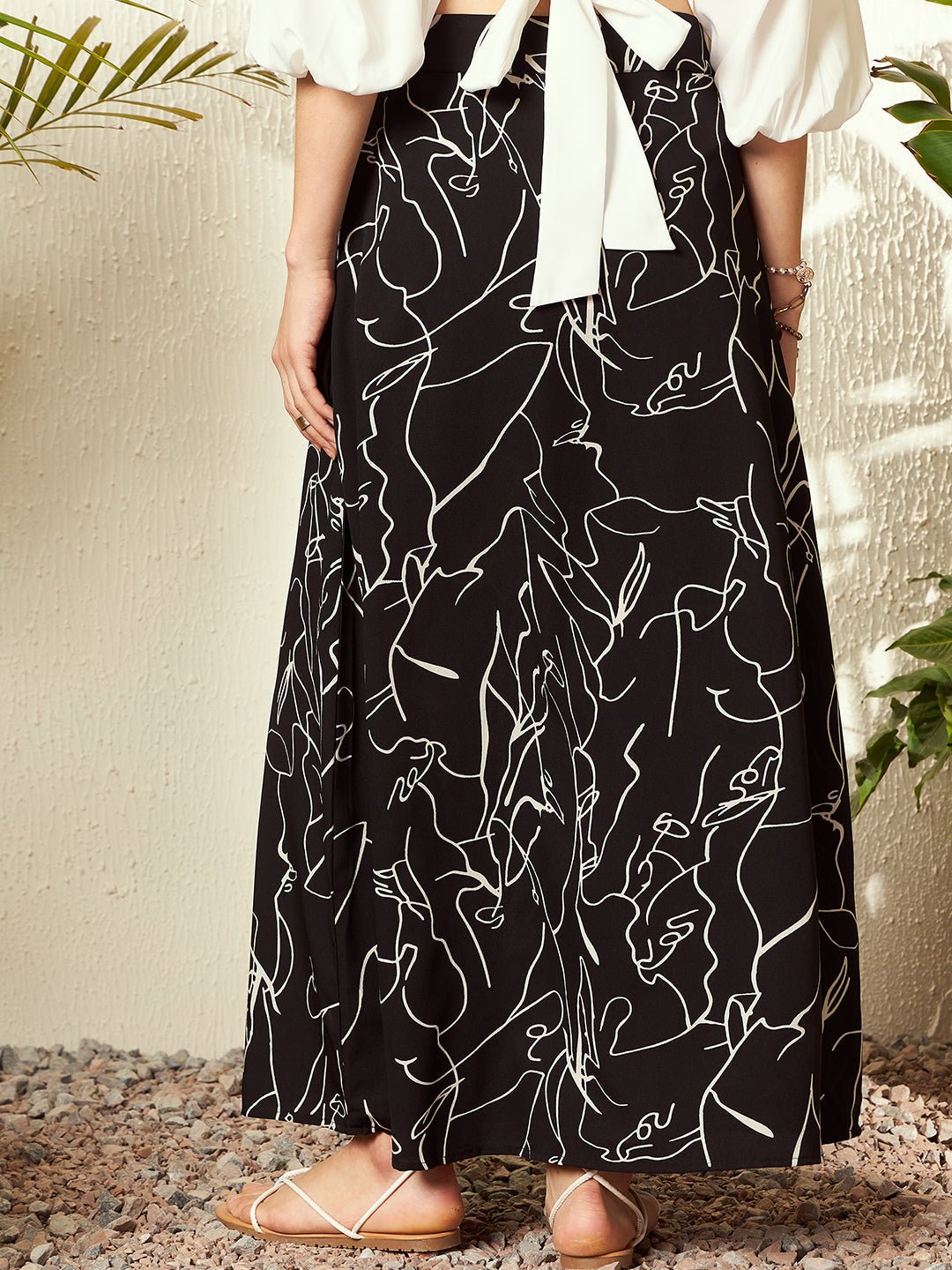 Folk Republic Women Black Abstract Print High Rise A-line Skirt - #folk republic#