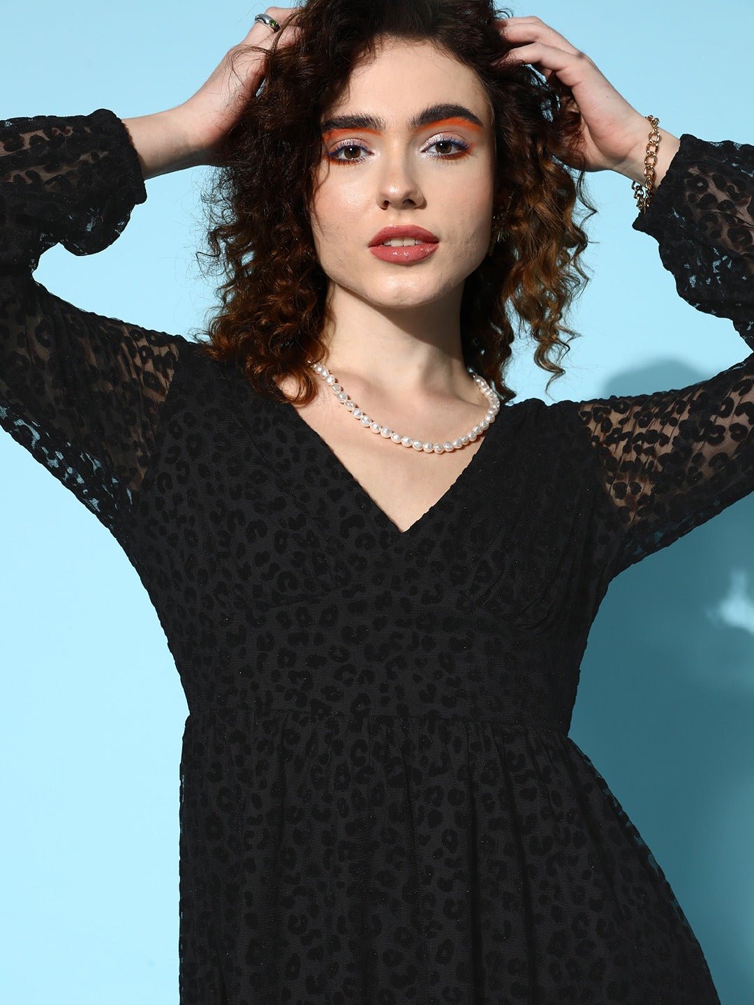 Folk Republic Women Black Animal Printed V-Neck Styled Back Fit & Flare Mini Dress - #folk republic#