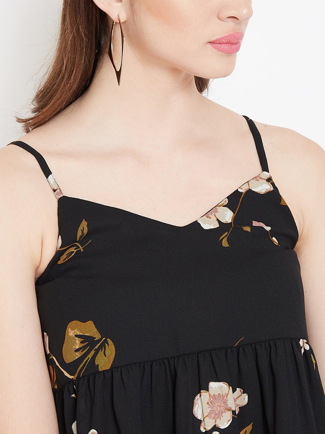 Folk Republic Women Black & Beige Floral Printed V-Neck Peplum Top - #folk republic#