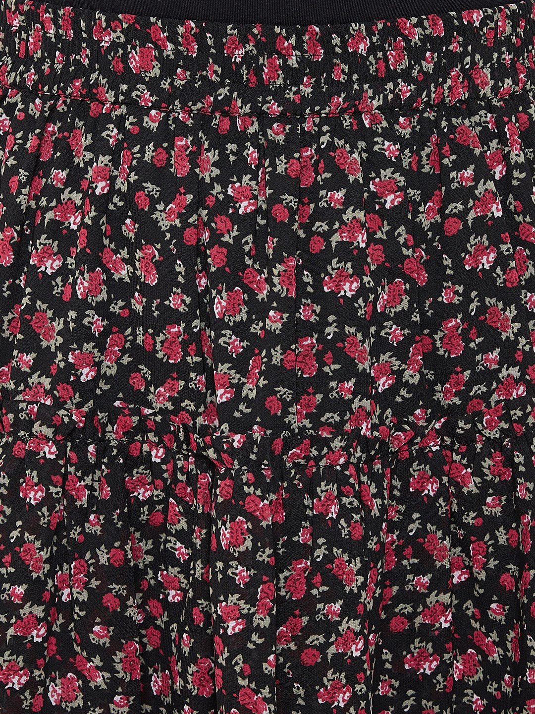 Folk Republic Women Black Floral Print Layered Slip-On Mini Skirt - #folk republic#