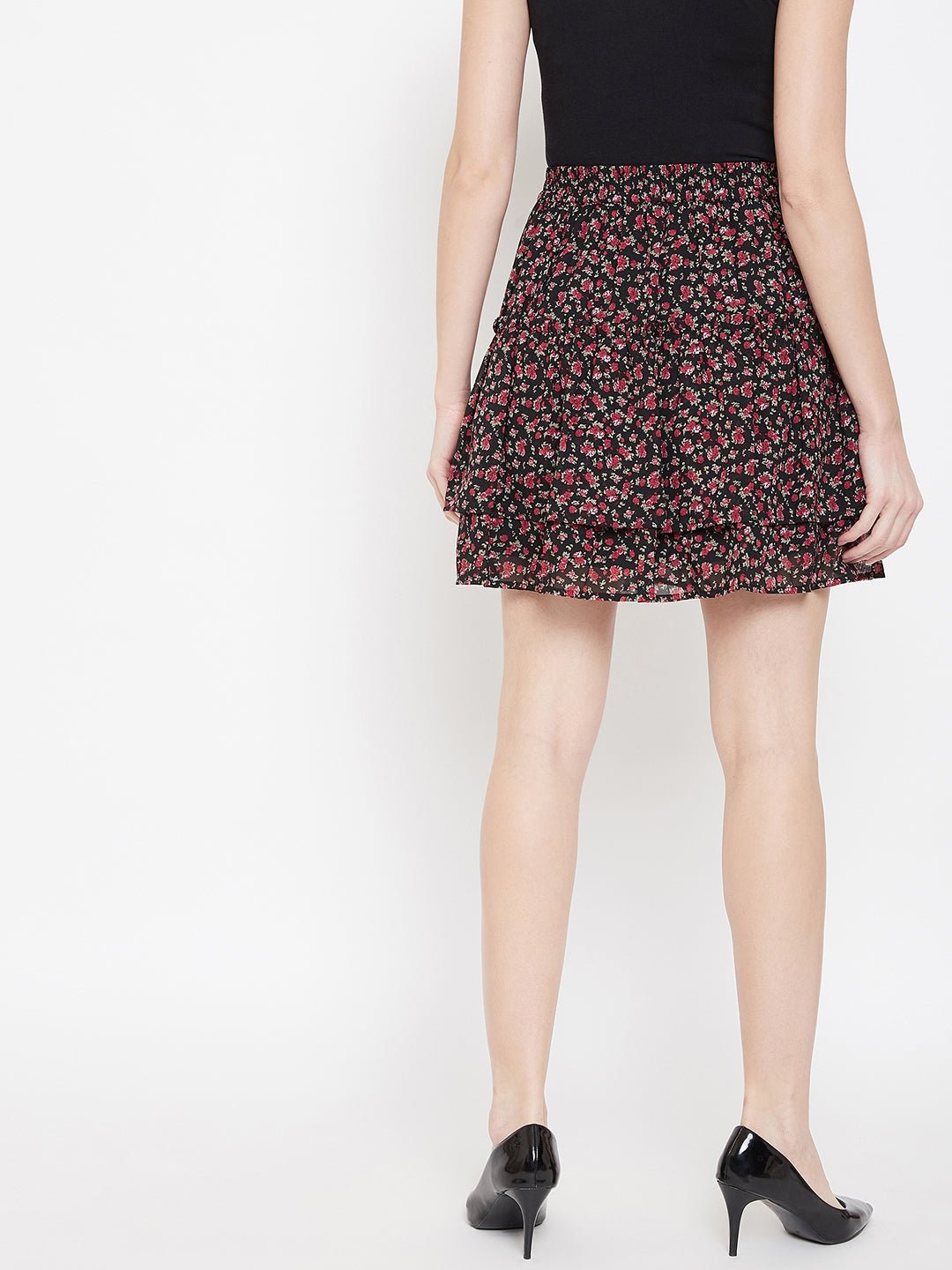 Folk Republic Women Black Floral Print Layered Slip-On Mini Skirt - #folk republic#