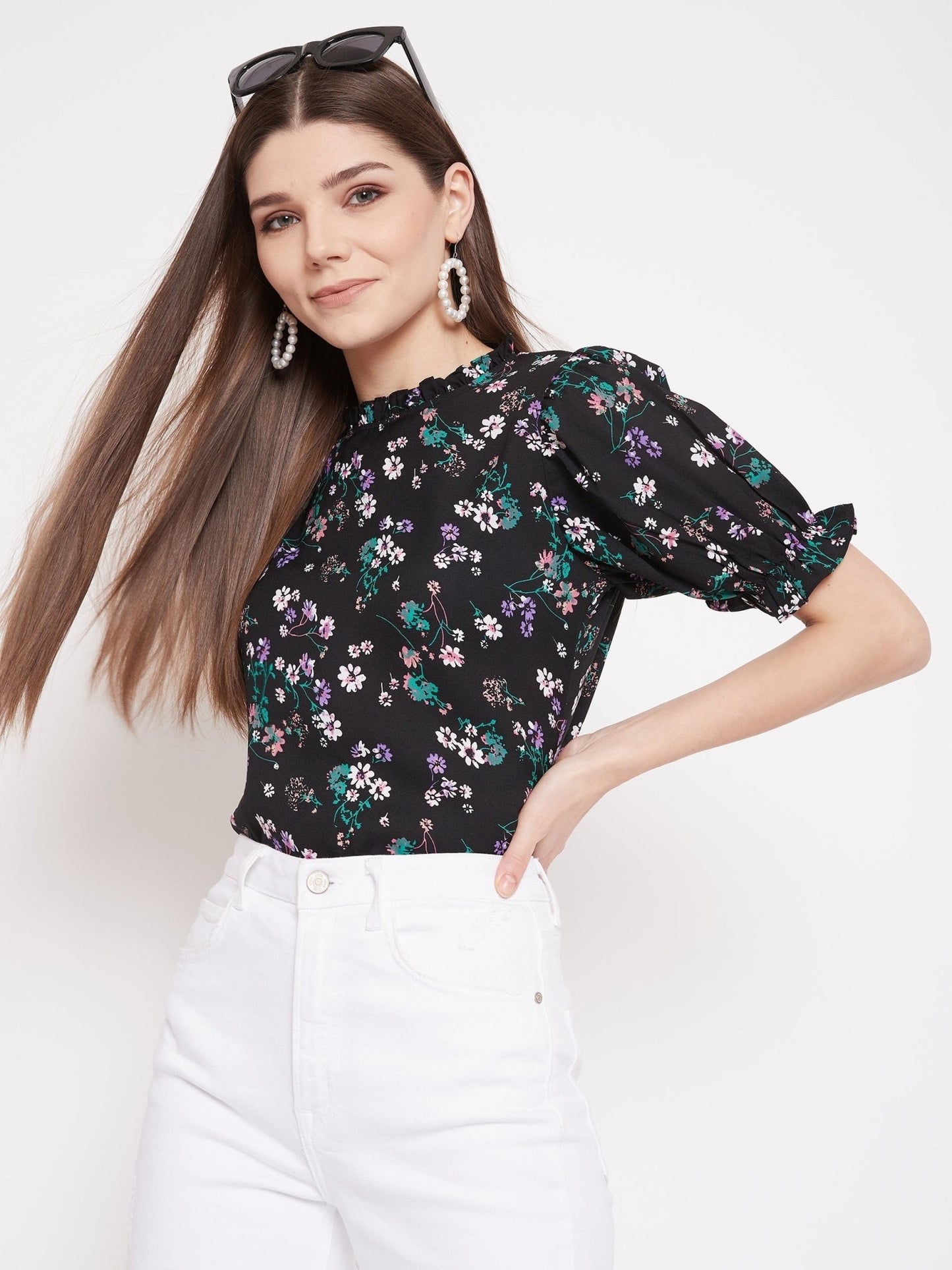 Folk Republic Women Black Floral Print Regular Fit Top - #folk republic#