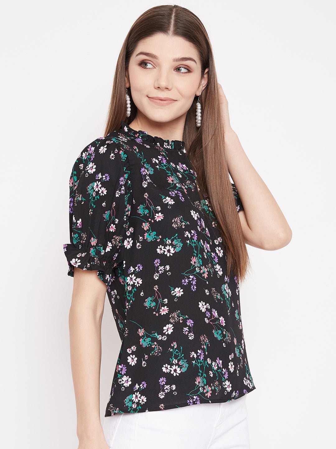 Folk Republic Women Black Floral Print Regular Fit Top - #folk republic#
