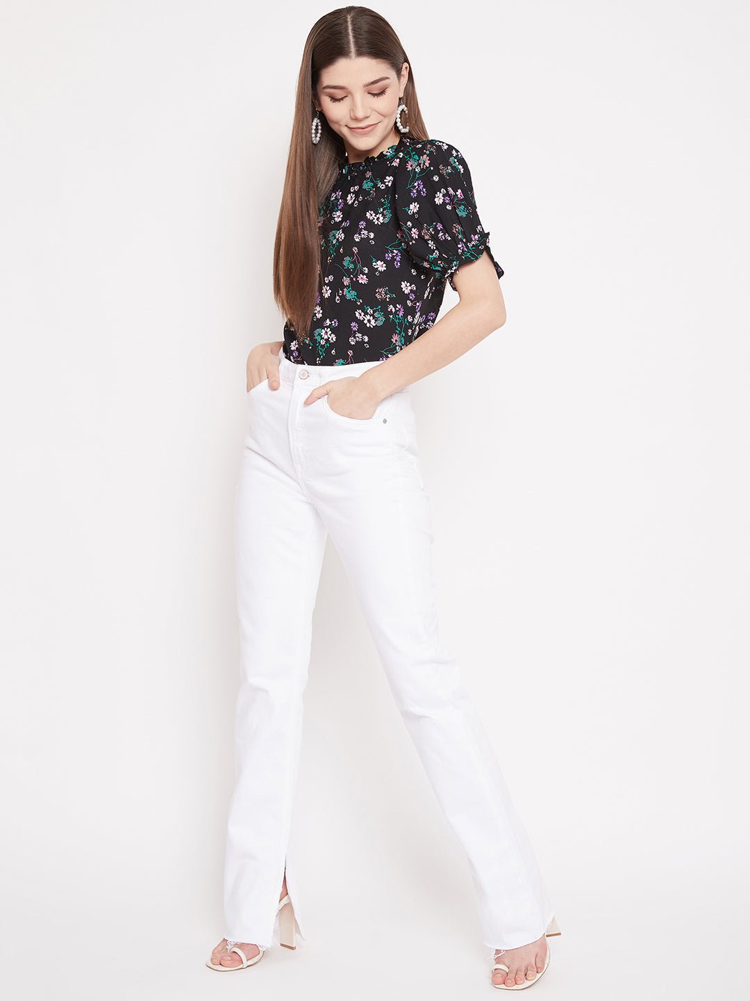 Folk Republic Women Black Floral Print Regular Fit Top - #folk republic#