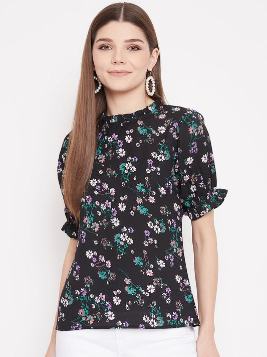 Folk Republic Women Black Floral Print Regular Fit Top - #folk republic#