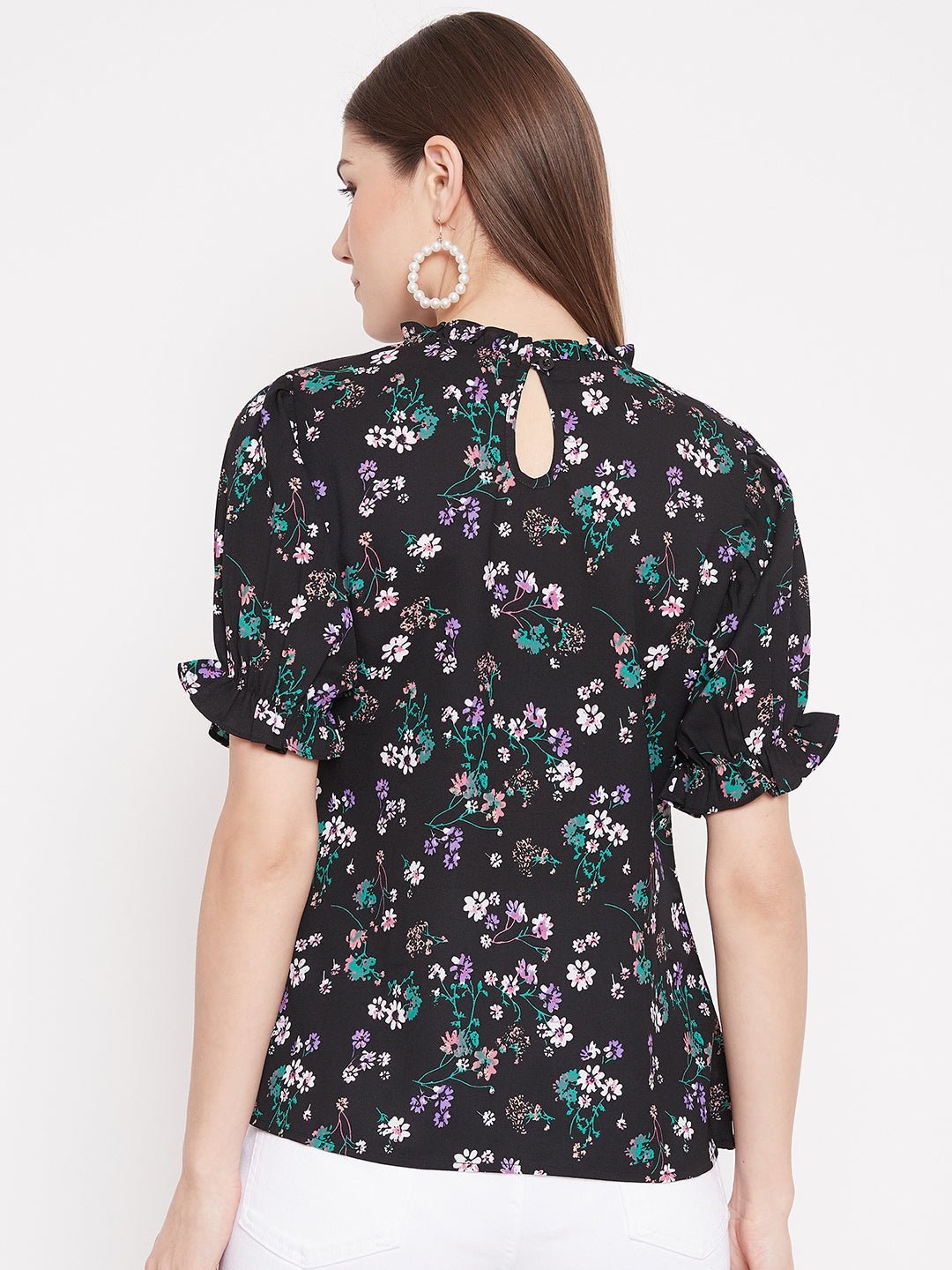 Folk Republic Women Black Floral Print Regular Fit Top - #folk republic#