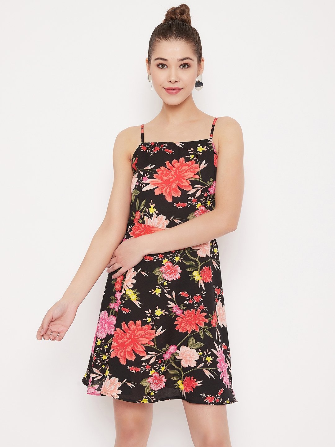 Folk Republic Women Black Floral Printed Fit & Flare Mini Dress - #folk republic#