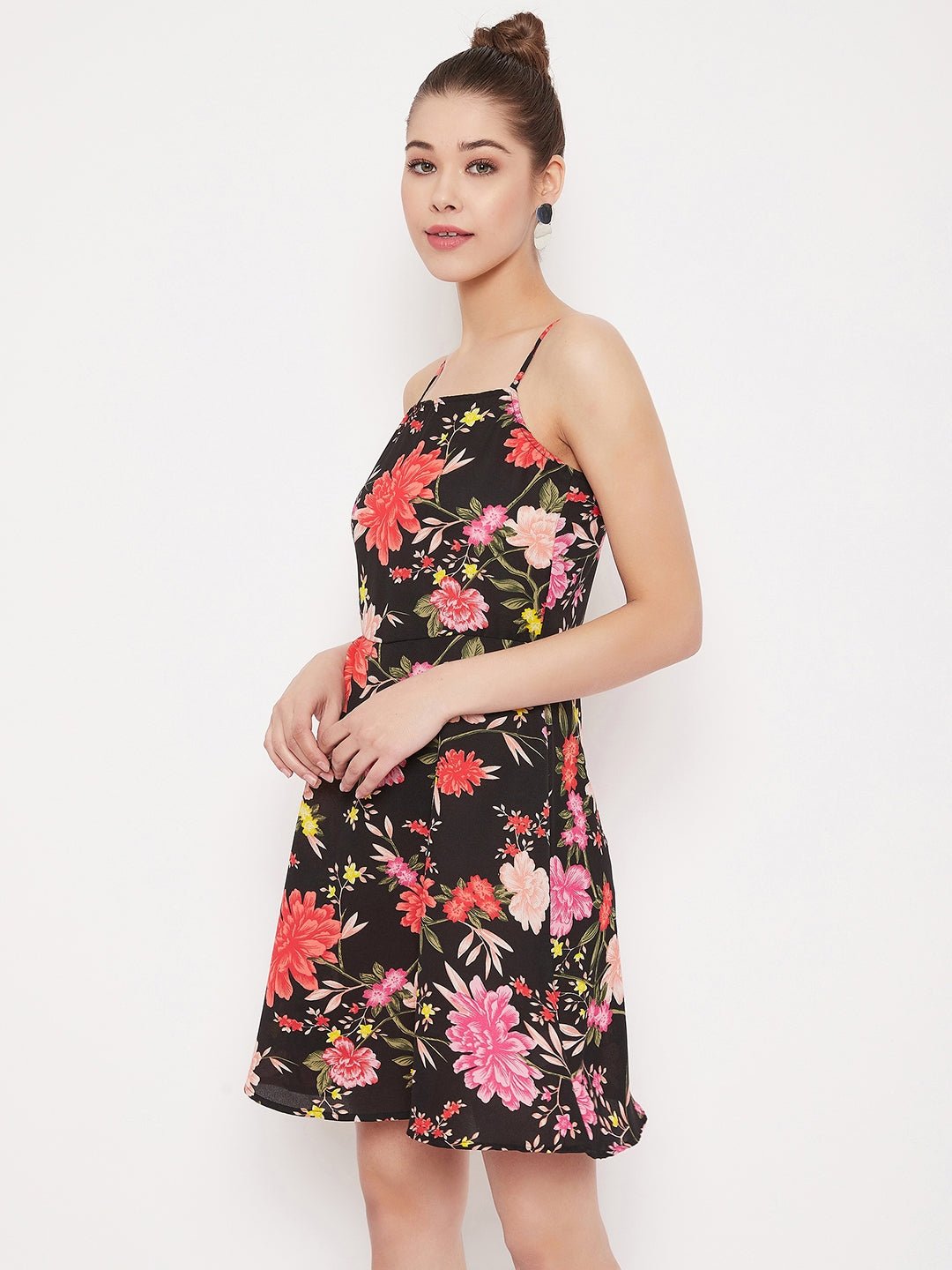 Folk Republic Women Black Floral Printed Fit & Flare Mini Dress - #folk republic#