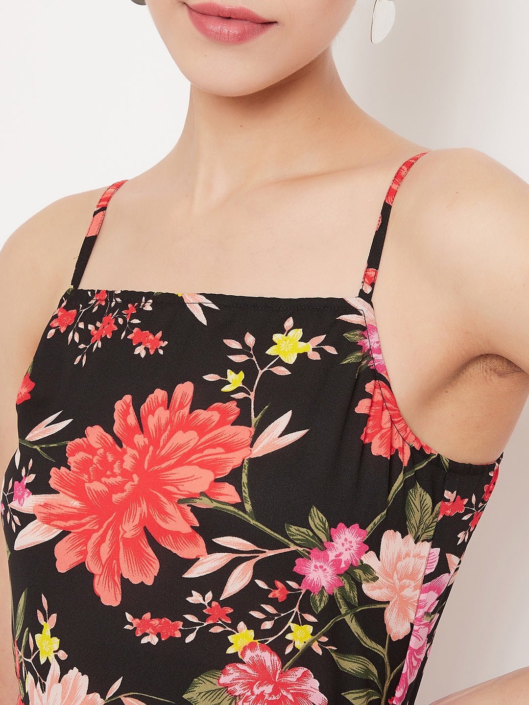 Folk Republic Women Black Floral Printed Fit & Flare Mini Dress - #folk republic#