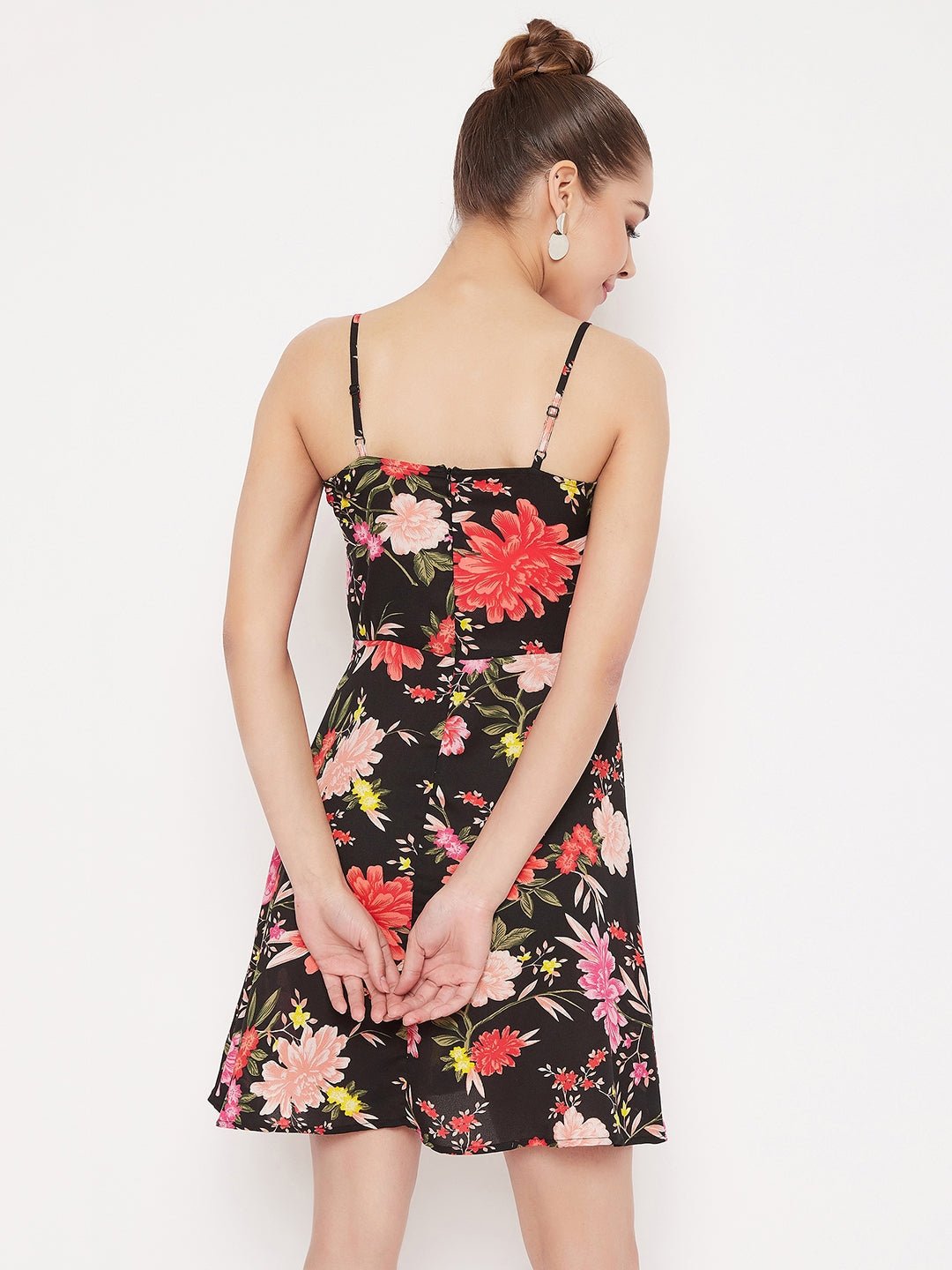 Folk Republic Women Black Floral Printed Fit & Flare Mini Dress - #folk republic#