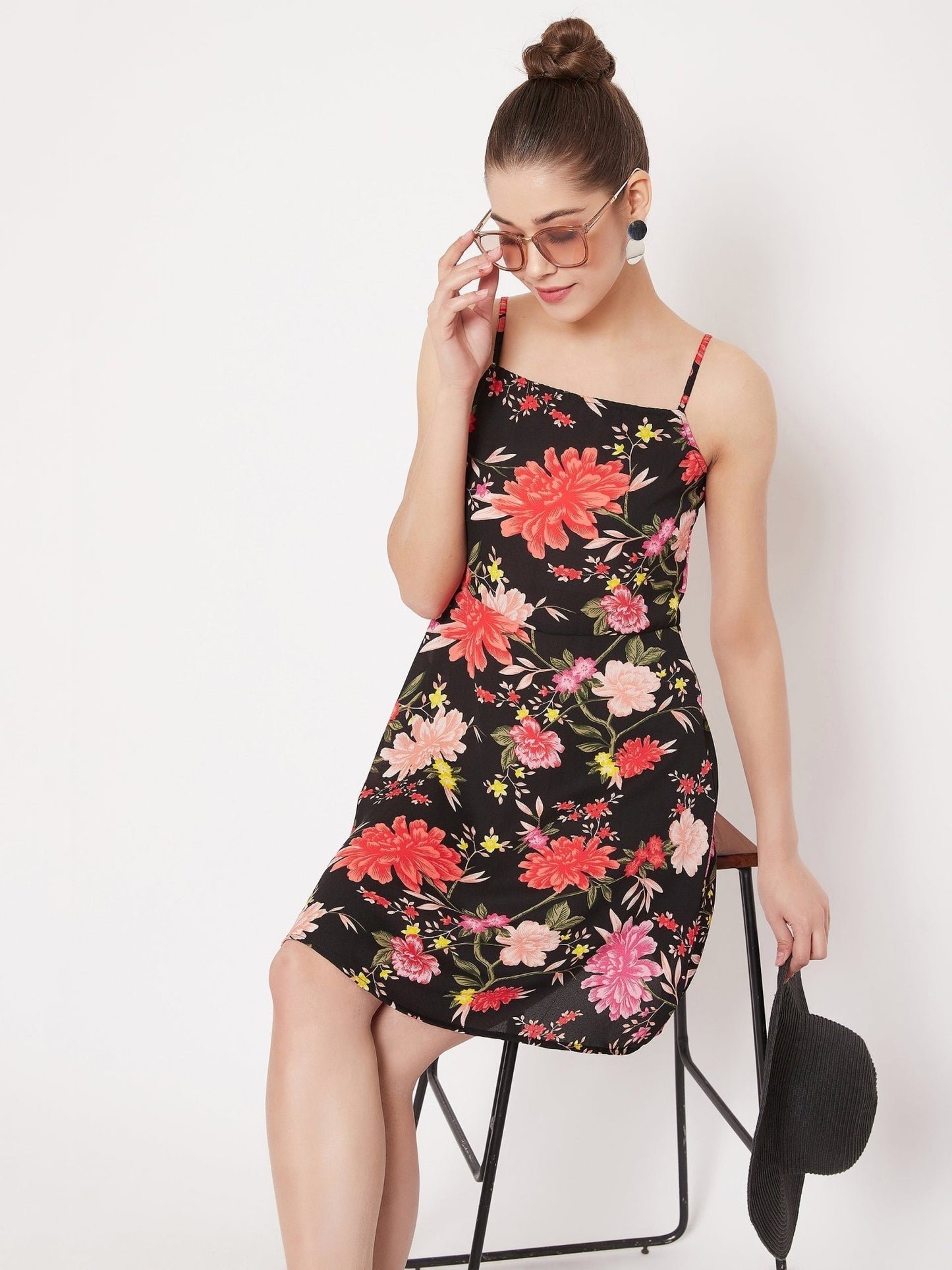 Folk Republic Women Black Floral Printed Fit & Flare Mini Dress - #folk republic#
