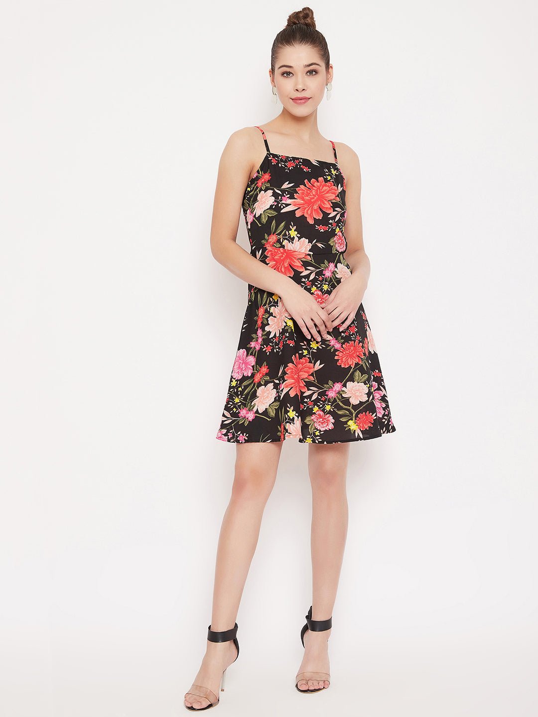 Folk Republic Women Black Floral Printed Fit & Flare Mini Dress - #folk republic#