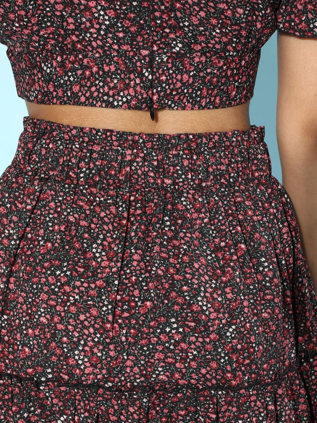 Folk Republic Women Black Floral Printed Sweetheart Co-Ordinate Dress - #folk republic#