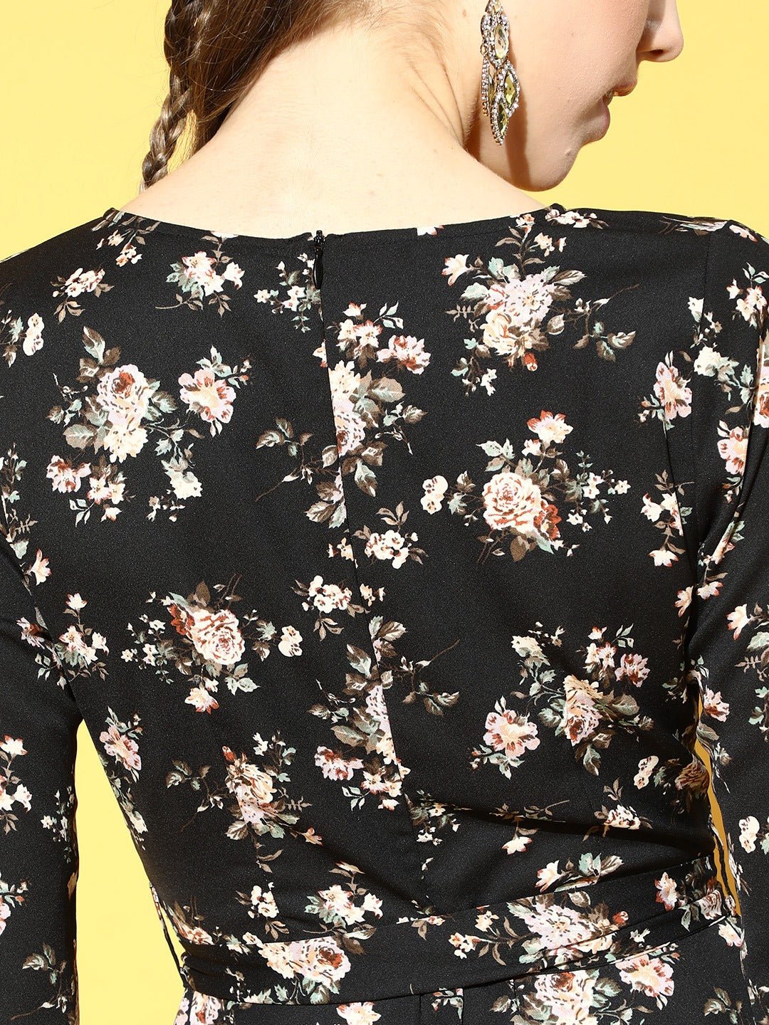 Folk Republic Women Black & Peach Floral Printed V-Neck High-Low Longline Top - #folk republic#