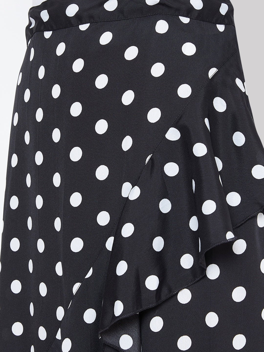 Folk Republic Women Black Polka Dot Print Ruffled Wrap Midi Skirt - #folk republic#