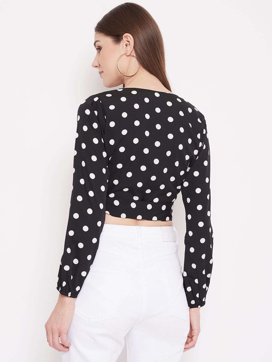 Folk Republic Women Black Polka Dot Printed Wrap Tie Crop Top - #folk republic#