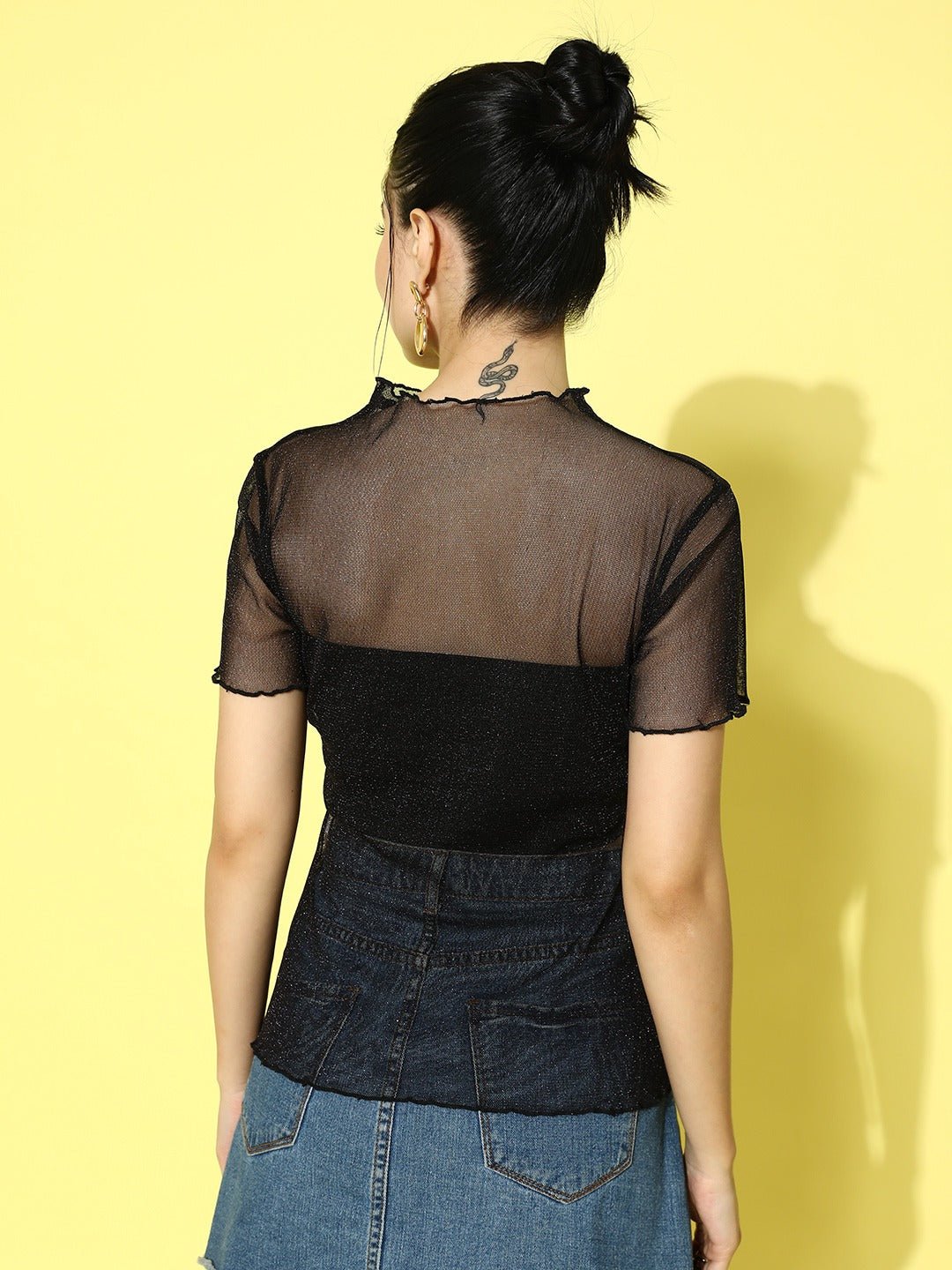 Folk Republic Women Black Shimmer High Neck Regular Top - #folk republic#