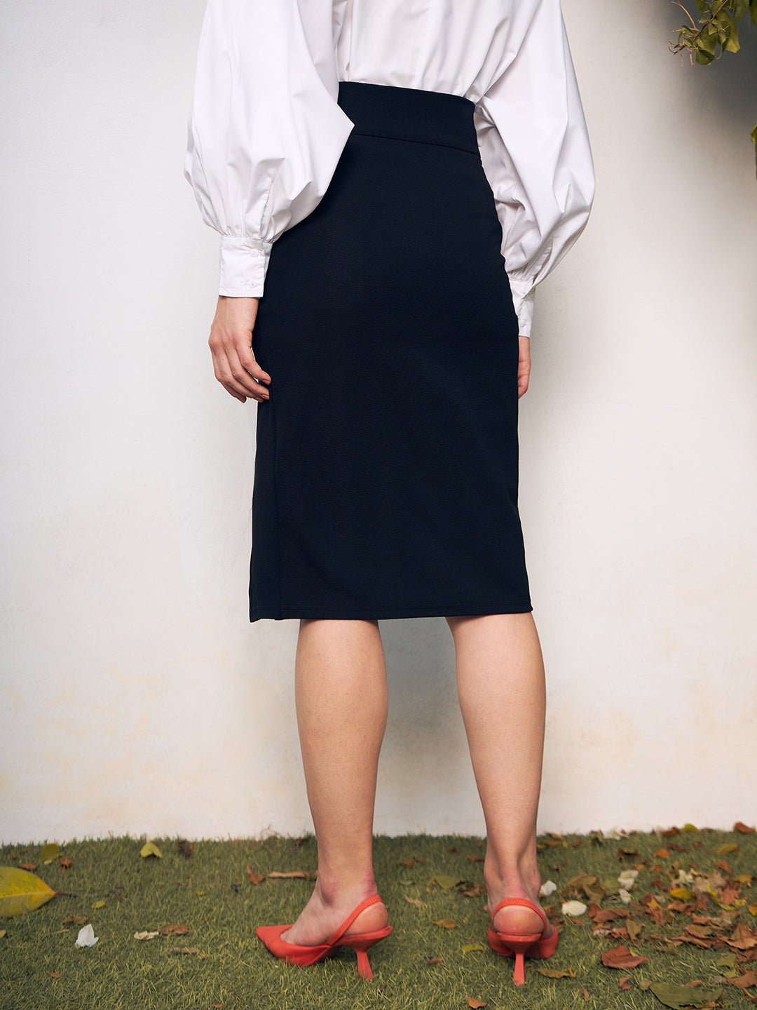 Folk Republic Women Black Split Thigh Pencil Midi Skirt - #folk republic#
