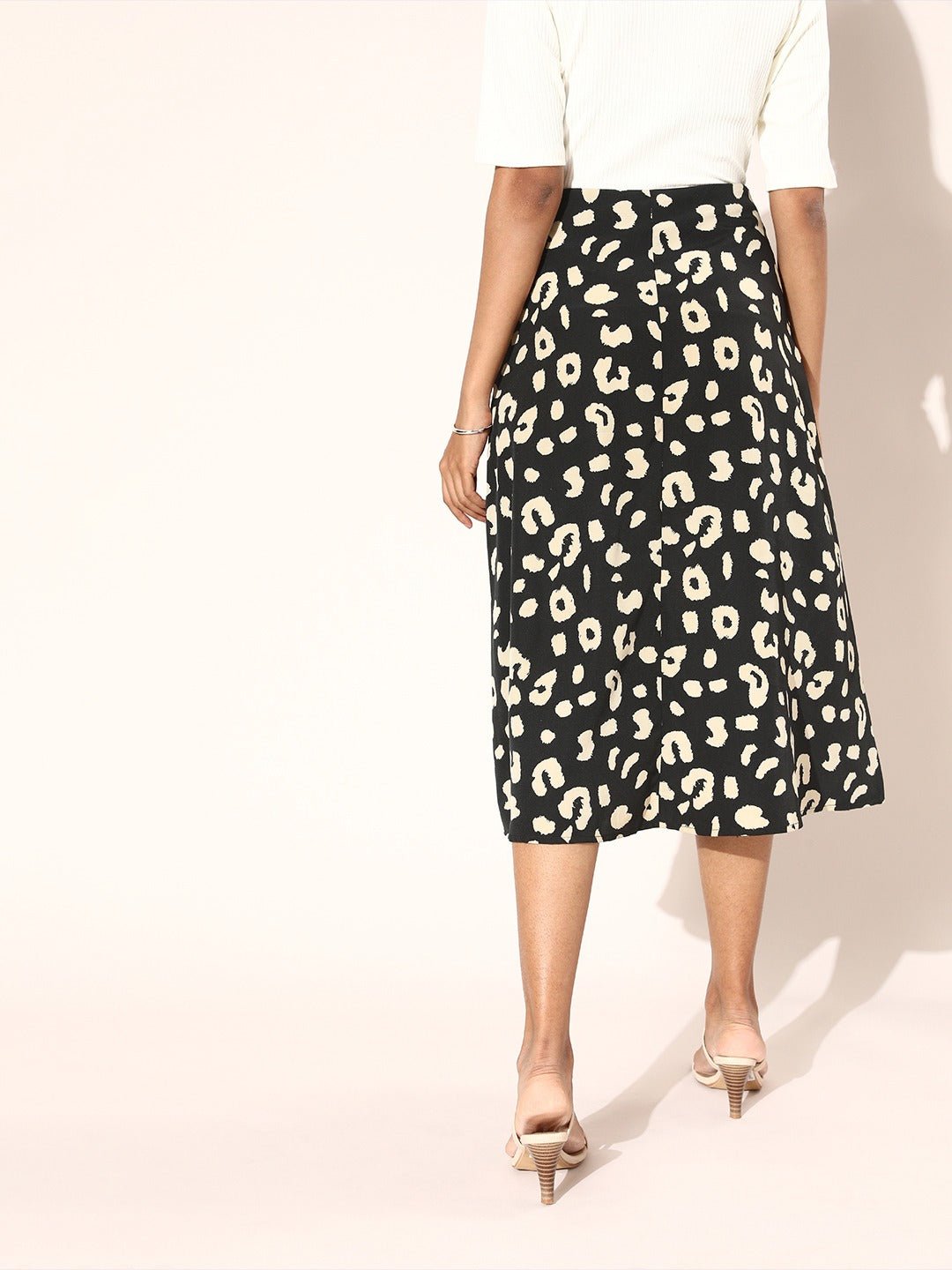 Folk Republic Women Black & White Abstract Printed Thigh-High Slit Straight A-Line Midi Skirt - #folk republic#