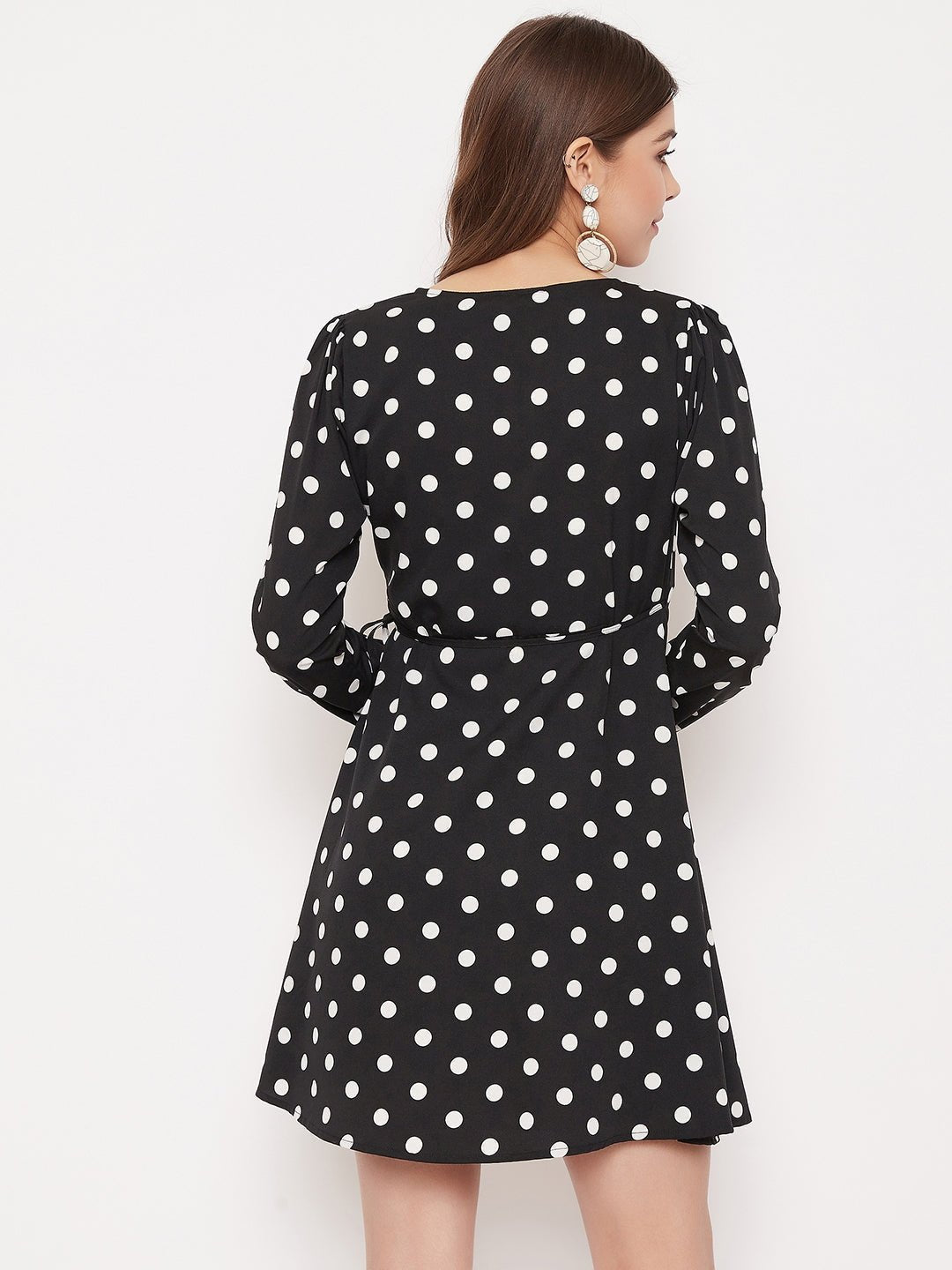 Folk Republic Women Black & White Polka Dot Printed Wrap Mini Dress - #folk republic#