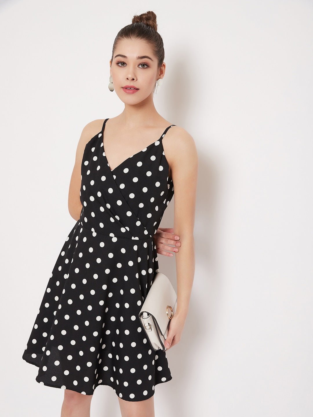 Folk Republic Women Black & White Polka Dot Sleeveless Wrap Mini Dress - #folk republic#