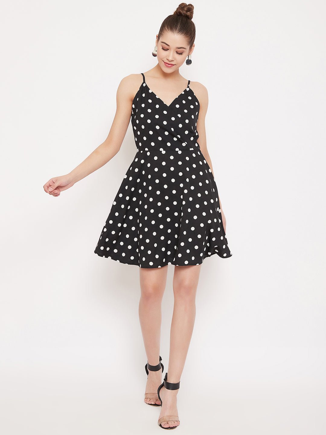 Folk Republic Women Black & White Polka Dot Sleeveless Wrap Mini Dress - #folk republic#