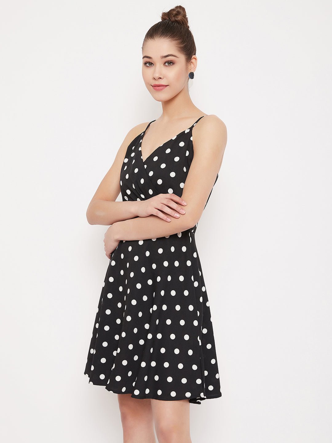 Folk Republic Women Black & White Polka Dot Sleeveless Wrap Mini Dress - #folk republic#