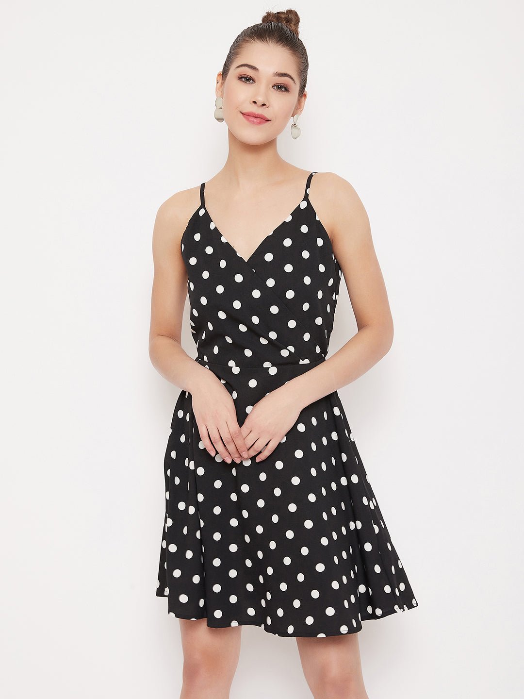 Folk Republic Women Black & White Polka Dot Sleeveless Wrap Mini Dress - #folk republic#