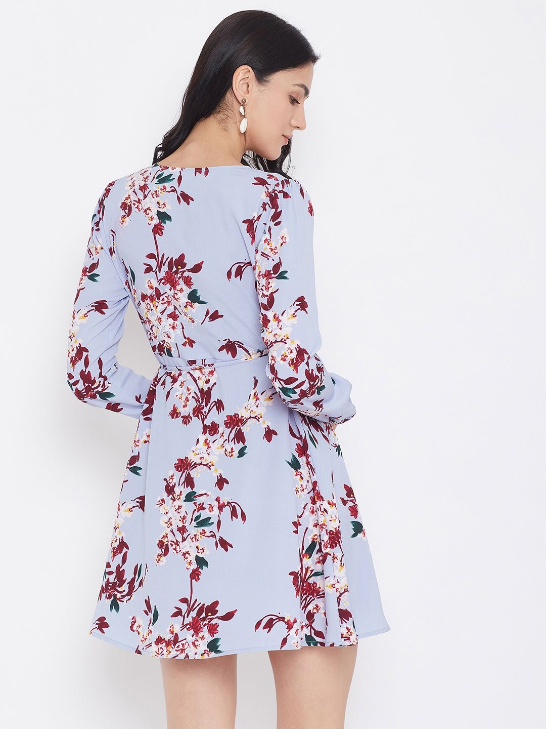 Folk Republic Women Blue Floral Printed A-Line Wrap Mini Dress - #folk republic#