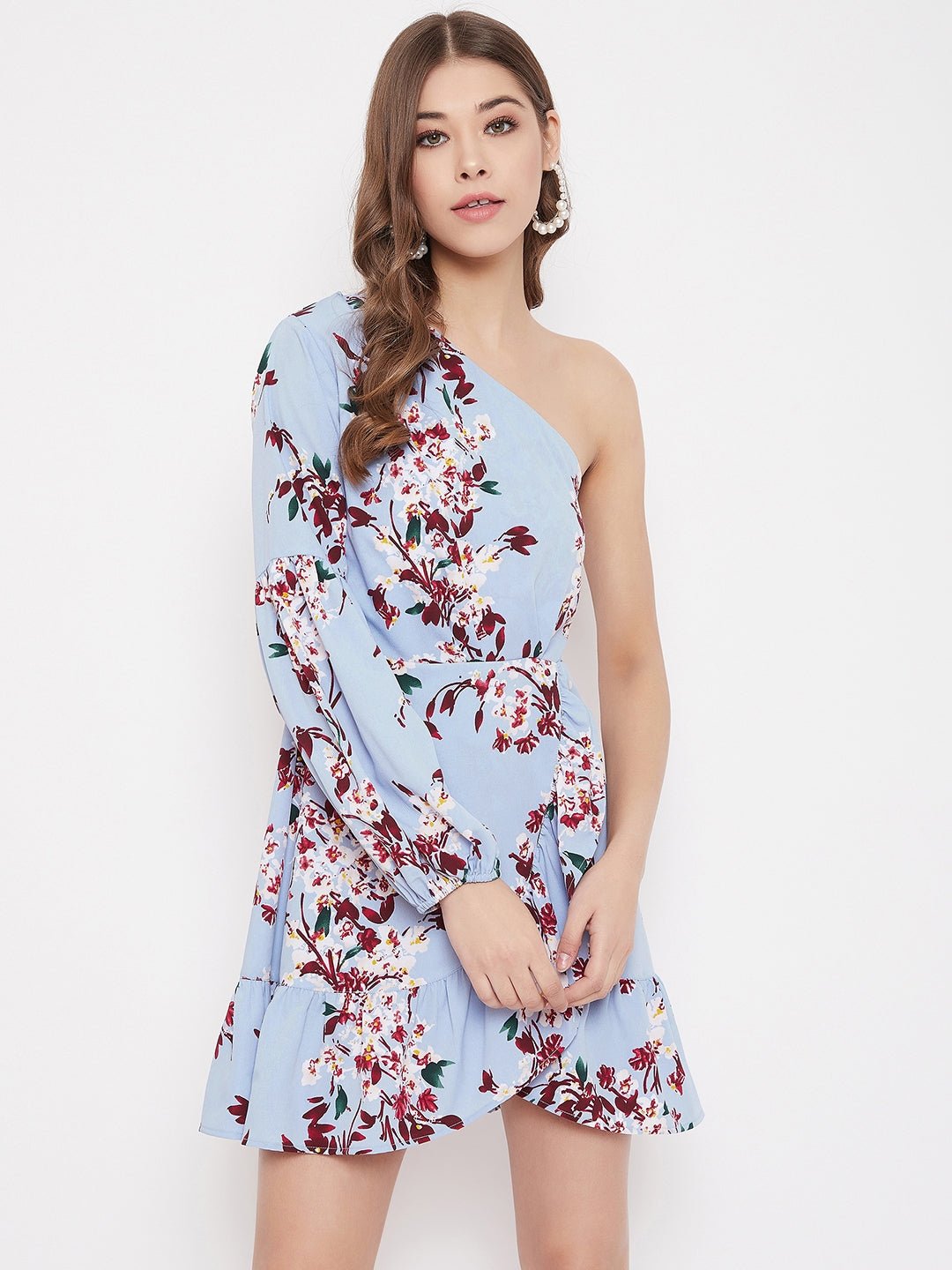 Folk Republic Women Blue Floral Printed One Shoulder Mini Dress - #folk republic#