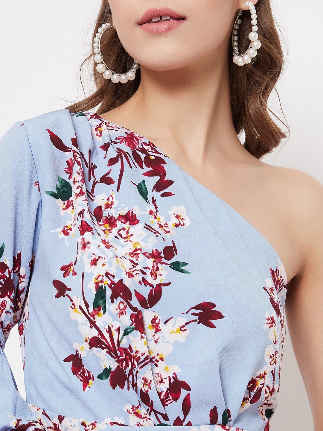 Folk Republic Women Blue Floral Printed One Shoulder Mini Dress - #folk republic#