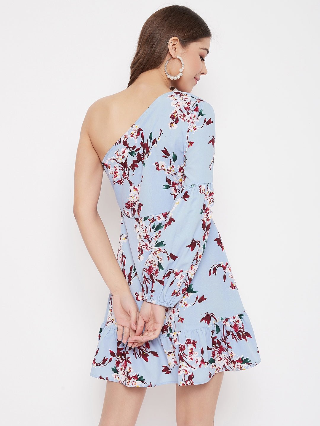 Folk Republic Women Blue Floral Printed One Shoulder Mini Dress - #folk republic#