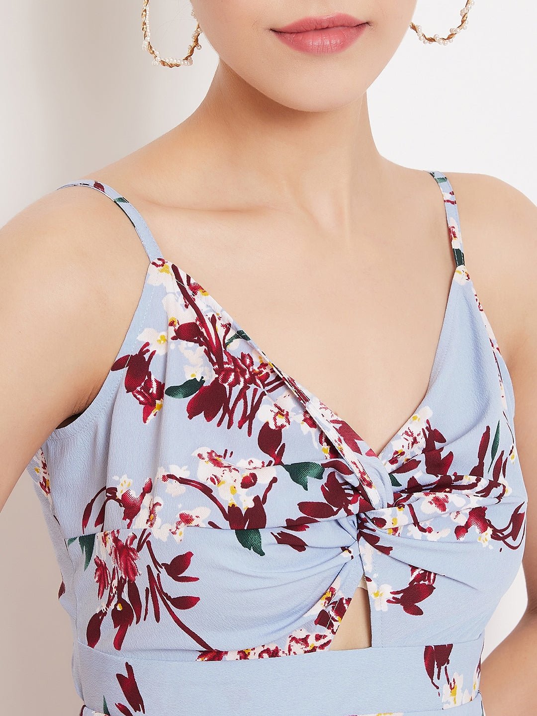 Folk Republic Women Blue Floral Printed Twist Knot Fit & Flare Mini Dress - #folk republic#