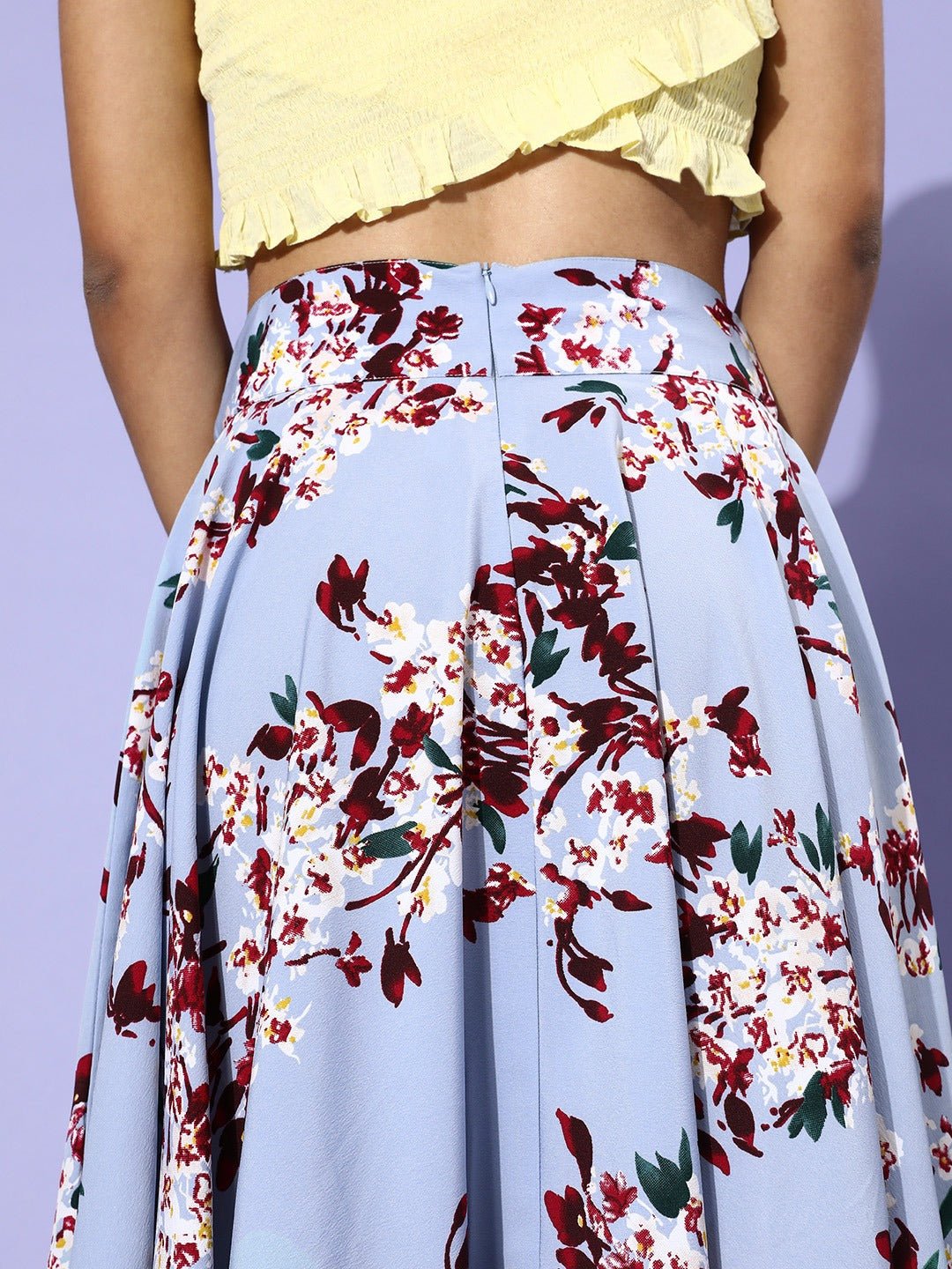 Folk Republic Women Blue & Red Floral Printed Flared A-line Midi Skirt - #folk republic#