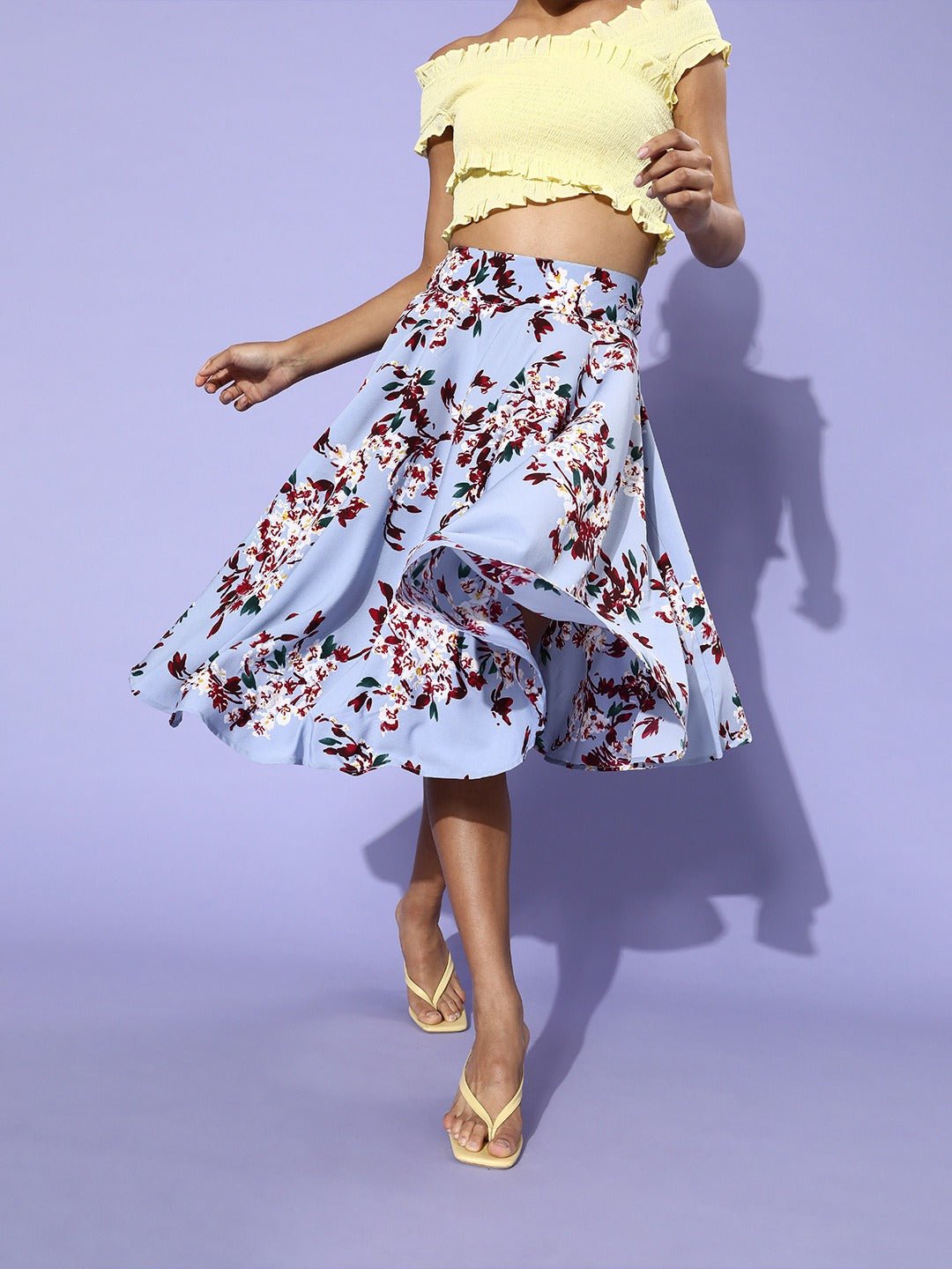 Folk Republic Women Blue & Red Floral Printed Flared A-line Midi Skirt - #folk republic#