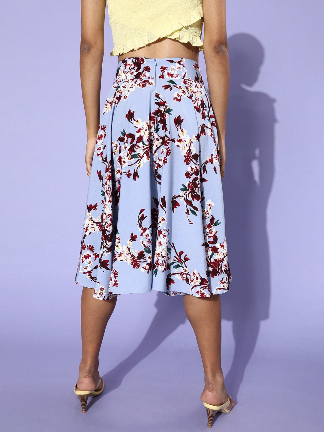 Folk Republic Women Blue & Red Floral Printed Flared A-line Midi Skirt - #folk republic#