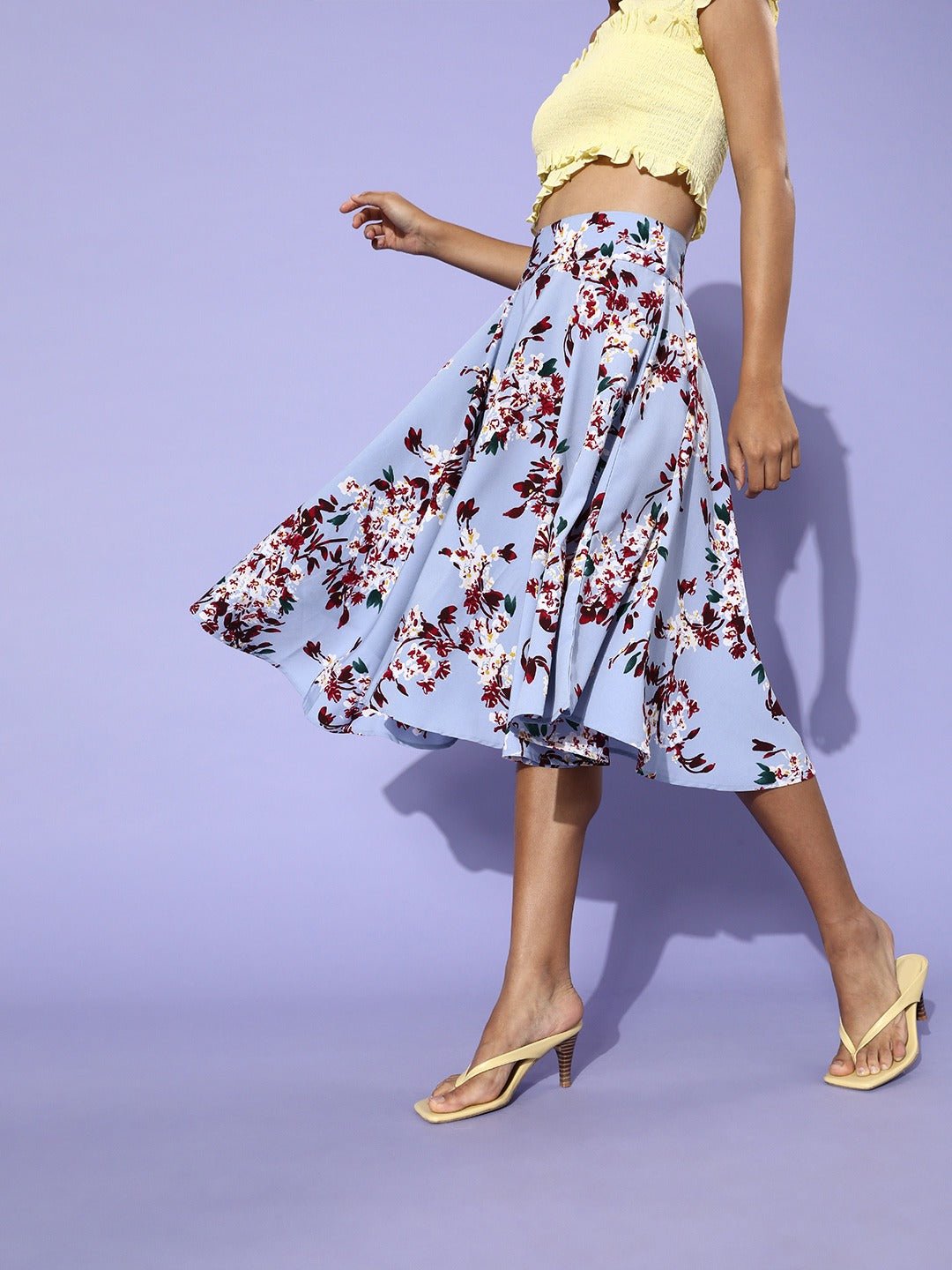 Folk Republic Women Blue & Red Floral Printed Flared A-line Midi Skirt - #folk republic#