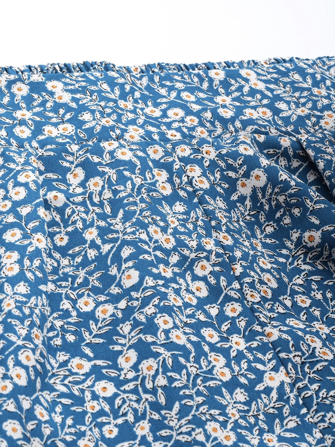 Folk Republic Women Blue & White Floral Printed Tie-Up High-Rise Waist Slip-On Mini Shorts - #folk republic#