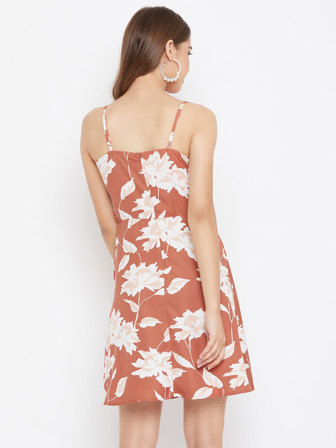 Folk Republic Women Brown Floral Printed Square-Neck Pleated Fit & Flare Mini Dress - #folk republic#