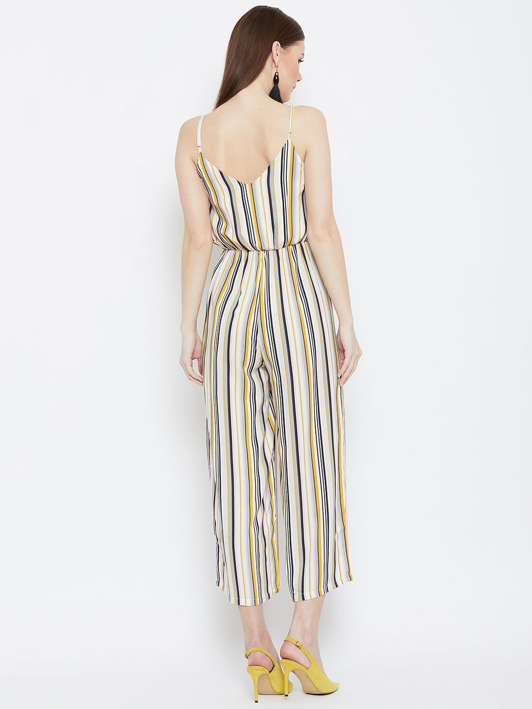 Folk Republic Women Cream & Multicolour Striped Patterned V-Neck Layered Wrap Jumpsuit - #folk republic#