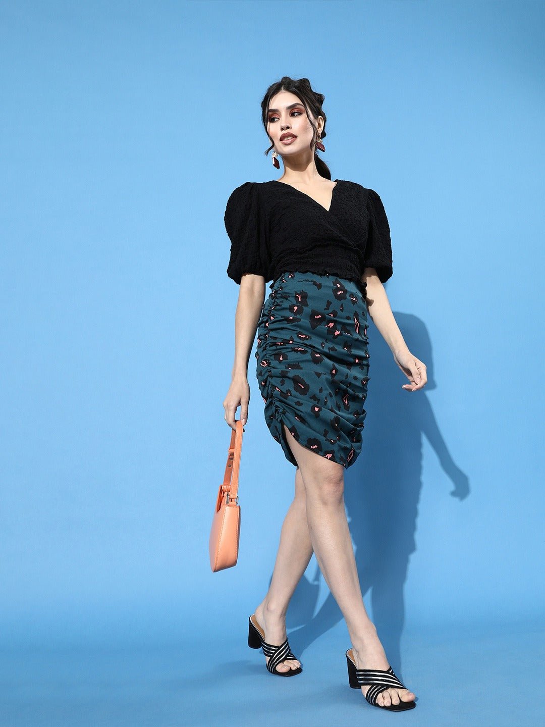 Folk Republic Women Green & Black Animal Ruched Mini Skirt - #folk republic#