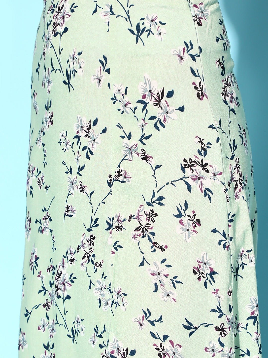 Folk Republic Women Green & Blue Floral Printed One-Shoulder Neck Thigh-High Slit Maxi Co-Ordinate Set - #folk republic#